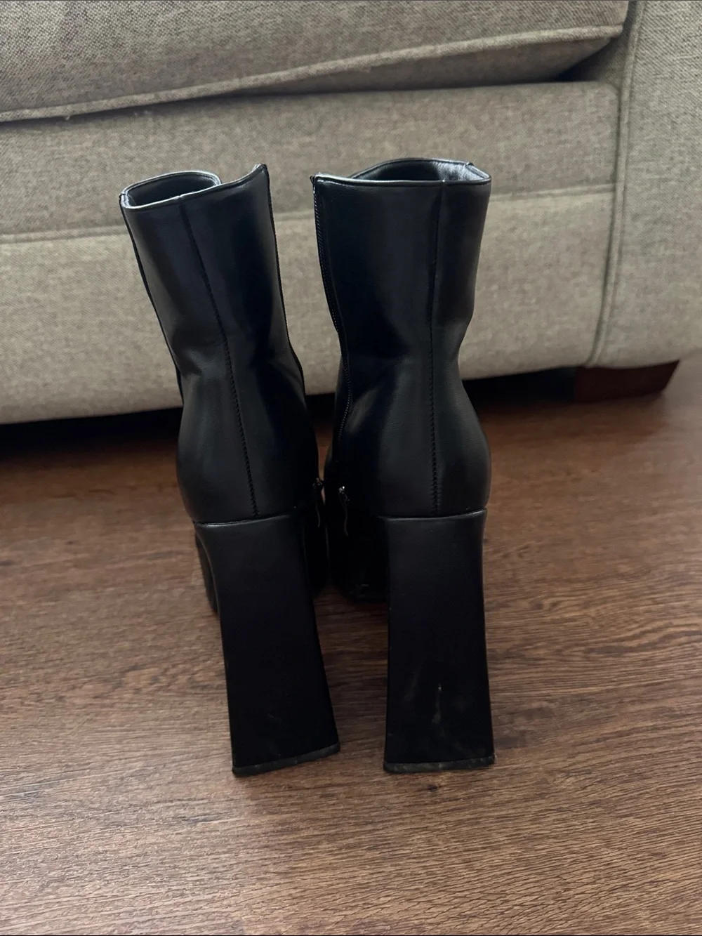 Platform Block Heel Ankle Boots in Black
